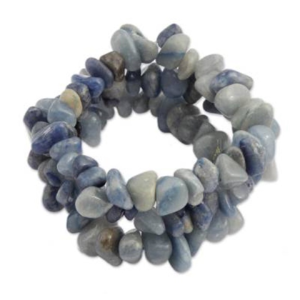 Boho handmade genuine blue quartz stretch bracelet